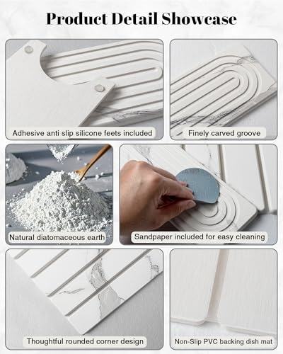 3PCS Set Large Stone Drying Mat for Kitchen Counter Foldable Collapsible Fast Drying Stone Dish Mat Water Absorbing Natural Diatomaceous Earth Bath Mat Quick Dry Stone Tray Bathroom Countertop, Marble - color: Marble White