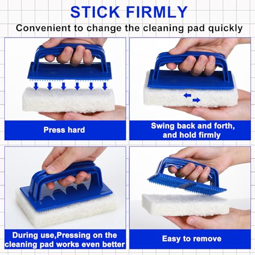 Maxdot 18 Pcs Handled Bath Scrubber Set, 15 Bathroom Scouring Pad 3 Bathtub Scrubber with Handle Non Scratch Soap Scum Remover for Cleaning Sink Shower Tile Swimming Pool Step Corner(Blue and White) - color: Blue and White