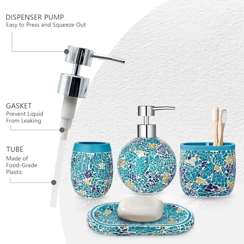 Handmade Blue Mosaic Glass Bathroom Accessory Sets 4PCS Bathroom Accessories Set Complete Includes Lotion Dispenser Toothbrush Holder Tumbler Cup & Vanity Tray - color: Blue, size: Tray