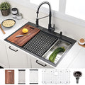 33 Inch Black Drop In Kitchen Sink Workstation - VOKIM 33x22-Inch Drop In Sink Stainless Steel Top Mount 16 Gauge Single Bowl 10'' Deep Handmade Kitchen sink with Cutting Board& Strainer - color: Black, size: 33"L x 22"W x 10"D