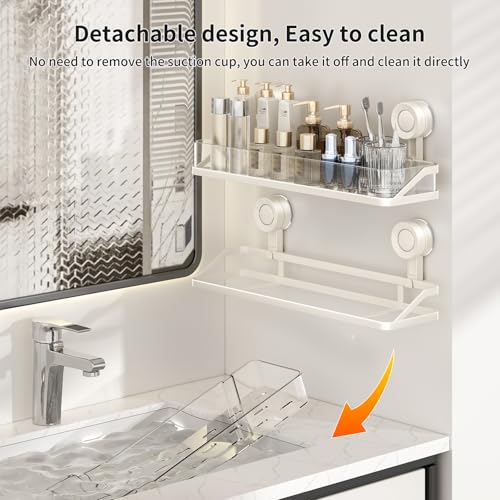 Shower Caddy Suction Cup, Removable Bathroom Organizer Shelf for Shower Storage, No Drilling Clear Square Shower Shelves, Large Capacity & Reusable, Home & Kitchen (White-40cm) - color: White-40cm