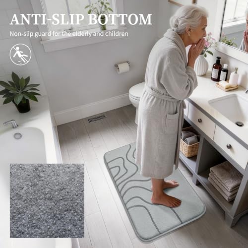 YIHOUSE Memory Foam Bathroom Rugs Sets 5 Piece - Extra Thick Ultra Soft Absorbent Bath Mat Set, Non-Slip Machine Washable Bath Rugs for Bathroom, Tub & Shower, Home Decor Accessories, Grey - color: Grey, size: 1'5" x 3'10" (5 pieces)