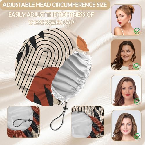 2 PCS Shower Cap Adjustable Reusable Double Waterproof Layer Elastic Hair Bath Cap Cute Aesthetic for Women Girls-Leaf - color: I6-Leaf