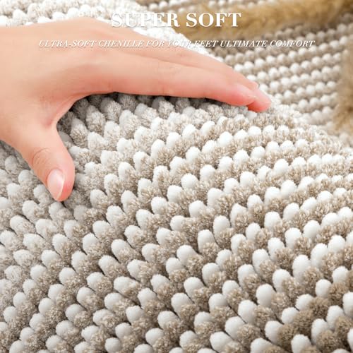 BSICPRO Bathroom Rugs Sets 3 Piece, Toilet Rugs U-Shaped Contour Bath Mat Set, Striped Absorbent Non Slip Chenille Shower Mat, Light Taupe - color: Taupe, size: 20"x32"+16"x24"+U Shape 20"x24"