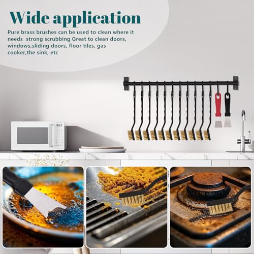12 Pcs Mini Brass Brush Set, Brass Scratch Brush with Curved Handle | Cleaning Weld Slag and Rust - style: Brass