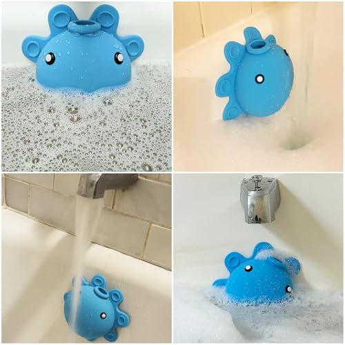 Bath Tub Overflow Drain Cover- Silicone Bathtub Overflow Cover with Suction Cups, Tub Drain Block Adds Inches of Water for Deeper Bath, Cute Bathroom Accessories, Blue - color: Blue