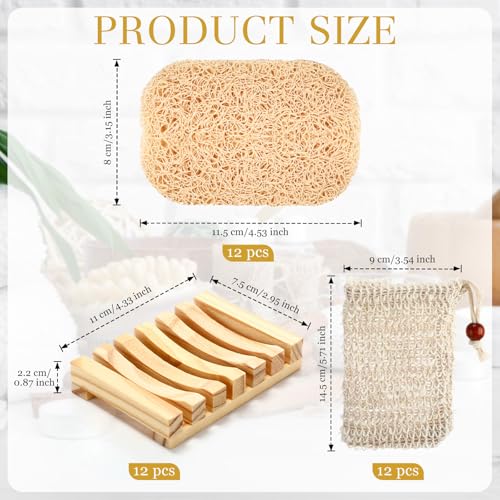 Baderke 36 Pcs Soap Saver Set for Packaging Gift Including Wooden Dish Holder Exfoliating Bag with Drawstring Soap Pads for Mother's Day Bar Wedding Baby Shower Homemade Gift(Wood Color) - color: Wood Color