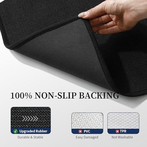 YIHOUSE Black Bathroom Rugs Sets 5 Piece, Quick Dry Thin Bath Mat with Toilet Rug, Non Slip Absorbent Machine Washable, Bath Runner Rugs for Bathtub Sink Home Decor - color: Black, size: 5 pieces