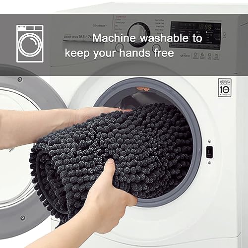 BOANKODU Bathroom Rugs Sets 3 Piece, Super Soft Absorbent Bath mat Set,with U-Shaped Toilet Rug,Strong PVC Underside Bathroom Rug,Antiskid Bath mats Washable Toilet mat, Dark Gray