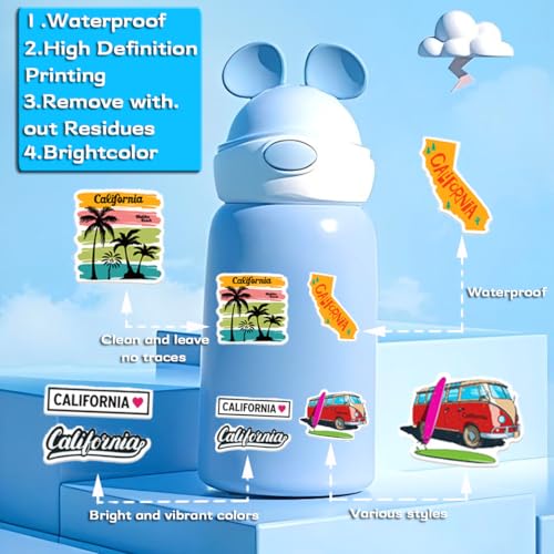 50 Pcs California Stickers Set - Waterproof Vinyl Stickers for Water Bottles, Laptops, Bikes, Cars, Skateboards - style: California