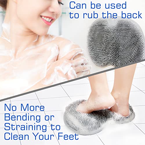 Shower Foot Scrubber Mat Back Washer Exfoliating Bath Wash Pad Wall Mounted Slip Suction Cups for Use in Cleaner Men and Women - color: Gray