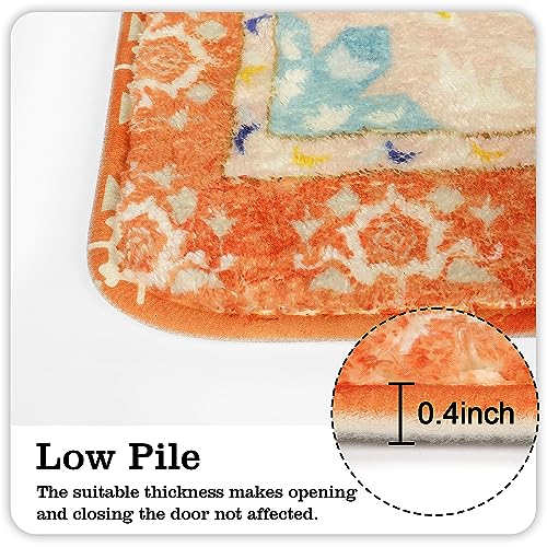 Uphome Boho Tribal Bathroom Rugs Orange Cute Floral Bath Mat Non-Slip Machine Washable Small Rug Soft Oriental Bath Mats for Bathroom Decor for Sink Shower Doormat Tub, 18x25 inch - color: Orange, size: 18x25 inch