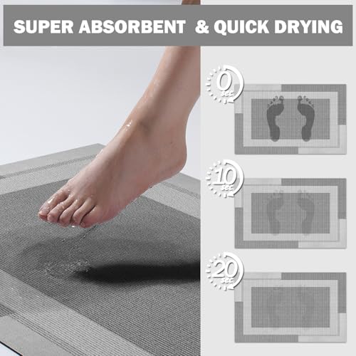 YDKGL Non Slip Bath Mat, Rubber Backing Ultra Thin Bathroom Rugs Fit Under Door Quick Dry Super Absorbent Washable Bath Rug Shower Mat for Bathroom Floor Bathtub Shower Sink, Easy Care Gray 16"x 24" - color: A- Light Gray, size: 16" x 24“