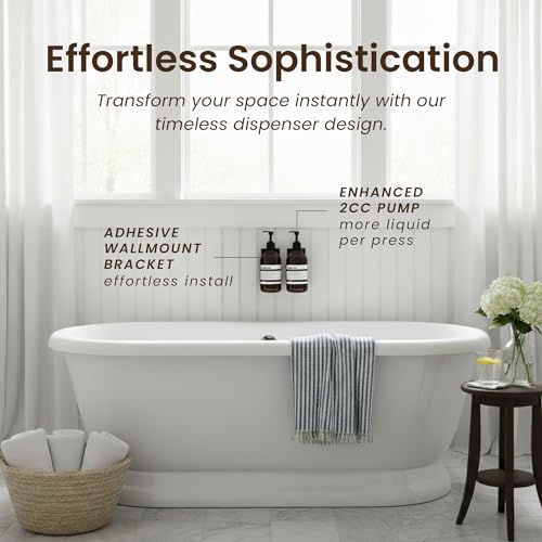 Shampoo and Conditioner Dispenser Wall Mounted Set of 2 Amber Black - No Drill Shower Soap Dispenser for Bathroom Refillable - Spa Hotel Style Accessories by MaisoNovo - color: Amber Classic Set of 2