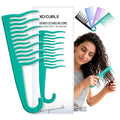 XO Curls Shower Detangling Comb - wide tooth comb with hook for easy hanging in shower, removes knots and tangles gently - color: Green