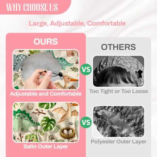 Dinosaurs Leaves Reusable Shower Cap Cute Double Layer Waterproof Shower Caps Large Elastic Hair Cover Adjustable Hair - Drying Caps for Woman Bath SPA Travel One Size Fits Most - color: Dinosaurs Leaves