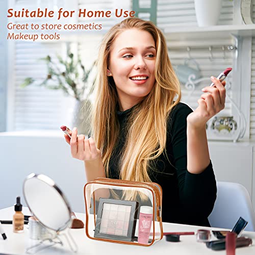 6pcs Clear Cosmetic Bags, TSA Approved Toiletry Bag Set Crystal Clear Travel Beach Essentials Bag Organization PVC, Clear Makeup Bags Luggage Pouch Carry on Airport Airline Compliant Bag Women Men - color: 6pcs Brown（1 Large, 2 Medium, 3 Small）