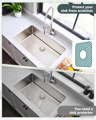 2 Pack Silicone Sink Protector for Kitchen Sink, Trellis Pattern 12 x 11" Sink Grid Mat Silicone Protectors, Center Drain, Green - color: Green