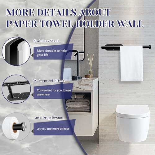 Paper Towel Holder, Self Adhesive or Drilling Paper Towel Holder Under Cabinet, Stainless Steel Black Paper Towel Holders Wall Mount for Kitchen, Bathroom, Sink, Pantry, Fridge - color: Black