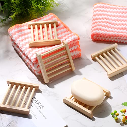 Amyhill 25 Pcs Bamboo Wood Soap Dish Bulk Bathroom Wooden Soap Holder Savers Self Draining Dishes Handcraft Tray, 3.3 x 3.3 x 0.67 Inch (Wood Color) - color: Wood Color
