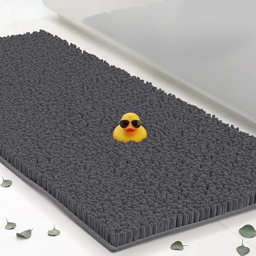 Extra-Large Chenille Bath Mats 61"x31", Plush Absorbent Quick Dry, Soft & Machine Washable, Non Slip Carpet for Bathroom, Thick Bathroom Rugs, Shower Restroom Rug Mat, Alfombras De Bano, Bathrugs - color: Charcoal Gray, size: 61" x 31" (Rectangular)