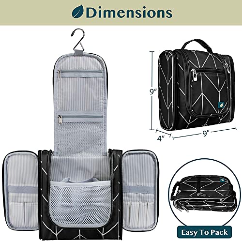 PAVILIA Toiletry Bag Travel Bag for Women Men, Hanging Cosmetic Organizer, Water Resistant Makeup Bag for Accessories Toiletries, Large Travel Essentials Kit (Black Chevron) - color: Black Chevron, size: Standard (9x4x9)