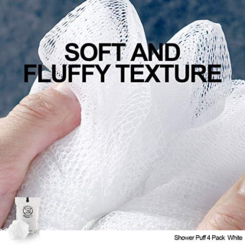 Loofah Sponge Bath Sponge for Women Men 4 Pack (White) - style: White