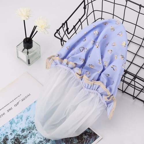 4 Pcs Shower Caps Hat for Women and Girl, Reusable Waterproof Bath Cap Double Waterproof Layers Bird and Heart Pattern - color: 4 Pack - Bird & Heart