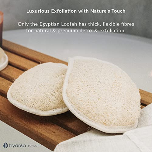 Hydrea London Exfoliating Glove - Organic Egyptian Shower Loofah & Dual-Sided Face Glove Exfoliator - Body Scrubber for Men & Women, Dead Skin Cell Remover, & Bath Scrub for Deep Exfoliation & Detox