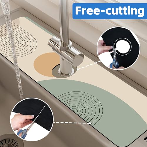 Abstract Minimalistic Geometric Kitchen Sink Splash Guard Mat Absorbent Fast Drying Mat Faucet Draining Mat Sink Splash Guard Behind Faucet Drip Catcher for Kitchen Bathroom 5.5"×24" - size: 24" x 24"