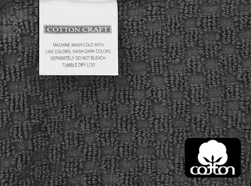 COTTON CRAFT Bath Mitt - 6 Pack Euro Spa Waffle 100% Cotton Towel Mitts | Large 5.5x10 inches Grey Exfoliating Gloves - Sensitive Skin Friendly - Body Bath Shower Glove Washcloth with Hanging Loop - color: Grey - Bath Mitt