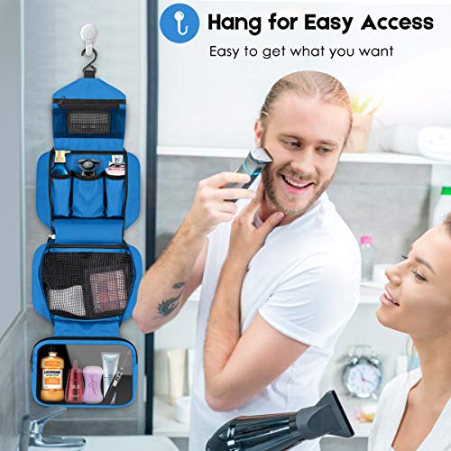 Travel Toiletry Bag for Women, Dopp Kit for Men, Waterproof Makeup Bag Shaving Bag with Hanging Hook, Portable Toiletry Organizer for Traveling and Camping - color: blue
