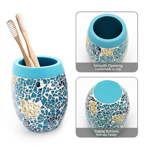 Handmade Blue Mosaic Glass Bathroom Accessory Sets 4PCS Bathroom Accessories Set Complete Includes Lotion Dispenser Toothbrush Holder Tumbler Cup & Vanity Tray - color: Blue, size: Tray