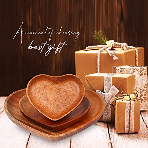VieWood Heart Wooden Plates Set of 3 Unbreakable Classic Appetizer Plates, Easy Cleaning & Light weight for Dishes Snack, Dessert (Khaya, 4.1" & 6.3" & 8.7") - color: Heart Wood Plates (Set of 3)