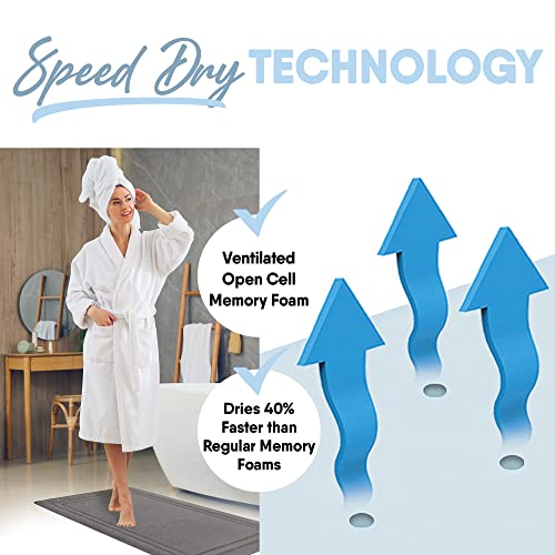 MICRODRY Quick Drying Memory Foam Framed Bath Mat with GripTex Skid-Resistant Base, Runner - 24x58, Dark Grey - color: Dark Grey, size: 24" x 58"