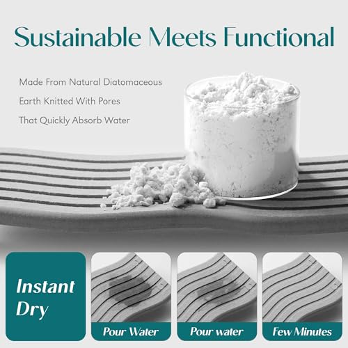 Water Absorbing Stone Tray for Sink, Diatomite Drying Stone for Kitchen Bathroom Counter, Decorative Raised-Feet Vanity Tray, Sink Caddy Organizer for Dish Soap & Sponge Holder [Grey, 9'' x 4''] - color: Light Grey, size: 9" x 4" x 1.1"