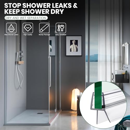 Shower Glass Door Bottom Seal, 2PCS 36 Inch Ultra Clear PVC Seal Strip with Sweep for 3/8"(10mm) Thick Frameless Glass Door, to Stop Water Leakage - style: 3/8" X 36"