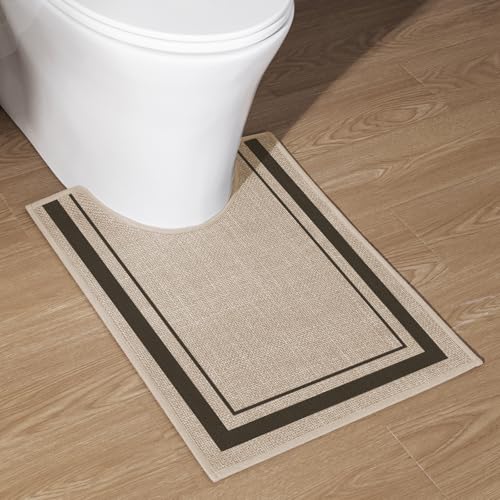 chakme Bathroom Rugs Mat U-Shaped 24x17, Ultra Thin Non Slip Bath Mat Small Quick Dry Absorbent Bath Mat for Bathroom Floor, (Light Beige, U-24"x17") - color: Light Beige, size: U-Shaped (24" x 17")
