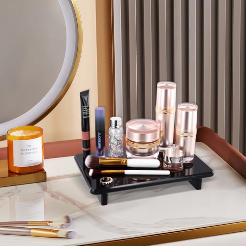 Large Black Acrylic Vanity Tray, Bathroom Countertop Organizer & Holder | 2-Pack, 12mm Thick, Raised Feet | Plant, Perfume & Cosmetic Display | Vanity, Nightstand, Desk, Sink & Kitchen Decor - size: Black-Large-9 x 5.9 x 1.5 inches