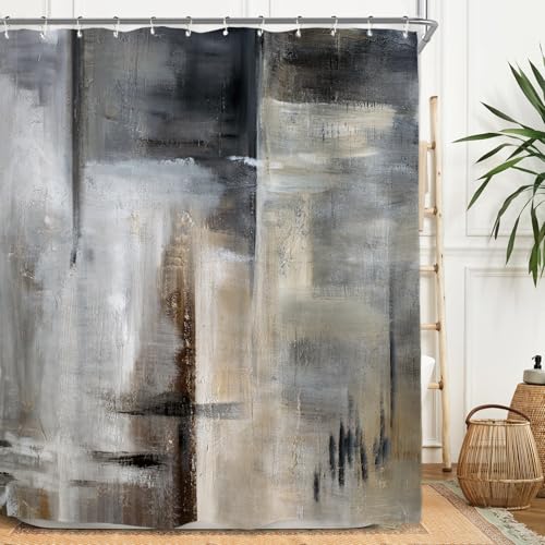 Miyotaa Abstract Brush Stroke Modern Shower Curtain Set 60Wx71H Inches Contemporary Minimalist Neutral Simple Painting Art Waterproof Bathroom Curtain with 12 Hooks - color: Minimalist Neutral, size: 60"W x 71"L (Pack of 1)