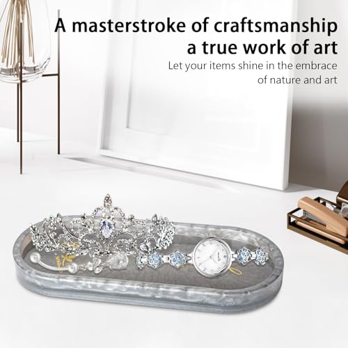 Bathroom Vanity Trays for Counter: Grey Resin Towel Tray Organizer with Words - Oval Bathroom Sink Tray Countertop - Decorative Tray for Perfume/Oil Bottles - color: Grey2