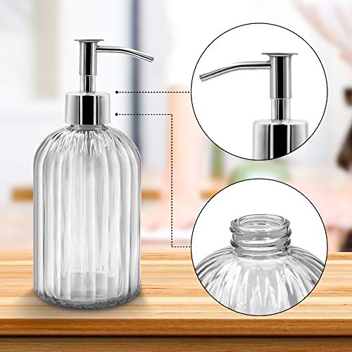2 Pack Clear Glass Soap Dispenser Bottle with Pump, 14 Oz Refillable Liquid Hand Jar Dispenser for Bathroom, Countertop, Kitchen, Laundry Room - color: Transparent