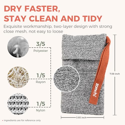 ZOMCHI Soap Saver Bags for Bar Soap, 2 Pack, Deep Texture Grey | Nylon Mesh Helps Create Rich Lather, Hanging Loop, Quick Drying Design, Roomy Pouch For Bath And Shower Routines - style: Deep Exfoliating