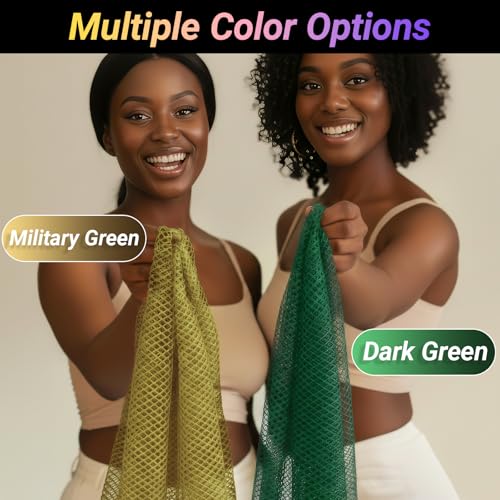 African Net Sponge Authentic 2 Pieces Gentle Exfoliating Body Scrubber Bath Sponges for All Skin Types, African Exfoliating Net Sponge with Handles Washcloth Loofah Bathing Accessories for Shower - style: Dark green, Olive green