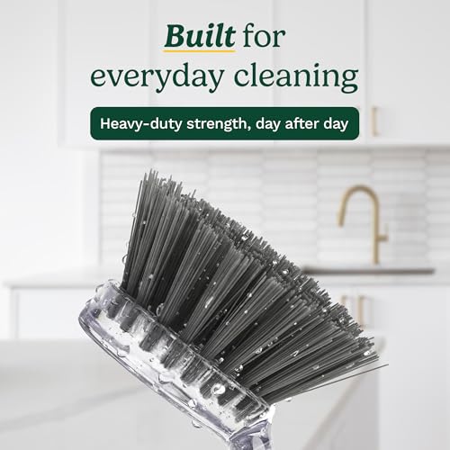 Cuisinart Dish Brush with Handle, 2 Pack, Firm Bristles | Multi-purpose dish scrubber for plates, pots, and pans, deep cleaning removes grease, safe for nonstick, round head - color: Round- Dark Gray