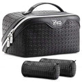 BOYATU Travel Makeup Bag Cosmetic Bags for Women: Large Capacity 3 Pcs Set Make up Bag with Compartments - Waterproof Vegan Leather Toiletry Organizer Bags with Handle (L15 Black) - color: L15 Black