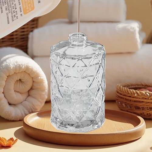 12Oz Clear Glass Soap Dispenser with Stainless Steel Pump, Refillable Kitchen Liquid Hand Soap Dispenser with Diamond Design, for Dispense Hand soap, Dish Soap, Lotion, Bathroom, Countertop, Hotel - color: Diamond Clear
