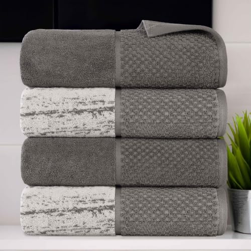 Superior Cotton Bathroom Towel Set Plush Absorbent, 4 Piece Charcoal Silver | Large Full Body Highly Absorbent, Quick Dry, Jacquard & Solid Pattern Assorted Towels, 4 Bath Towels, Lodie Collection - color: Charcoal-silver, size: Bath Towel 4 Pack - (Jacqu