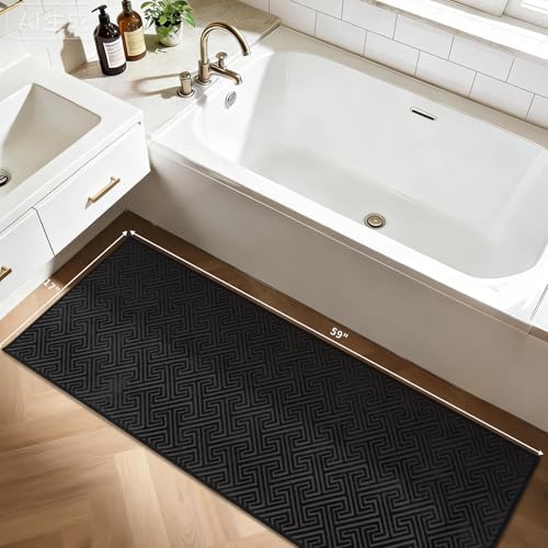 YIHOUSE Black Bathroom Runner Rugs 17"x59", Quick Dry Non Slip Long Bath Rug, Absorbent Machine Washable Thin Bath Mat for Restroom Floor Tub Laundry Room Home Decor - color: Black, size: 1'5" x 4'11" (Rectangular)