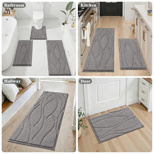 Bsmathom Bathroom Rugs Sets 3 Piece, Soft Non Slip Microfiber Bath Mat and U-Shaped Contour Toilet Rug, Machine Washable Absorbent Shaggy Bathroom Set, Light Gray - color: Light Gray